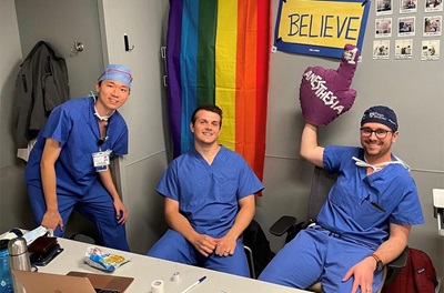 Residents with believe sign